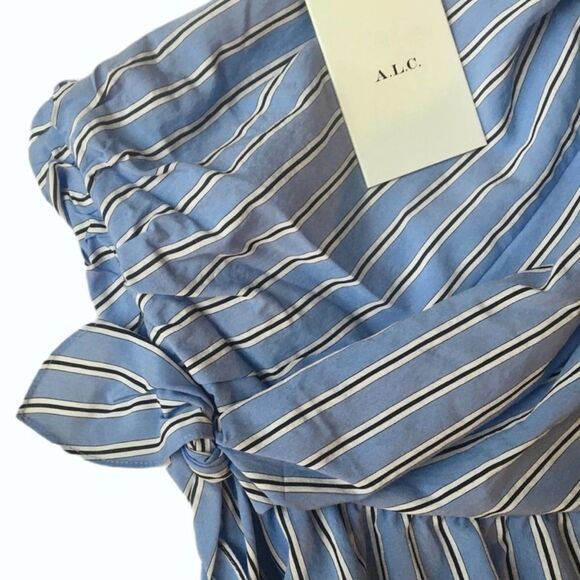 A.L.C Cabrera Dress Striped One Shoulder A-Line Size 10 Blue White Sleeveless - Picture 3 of 8